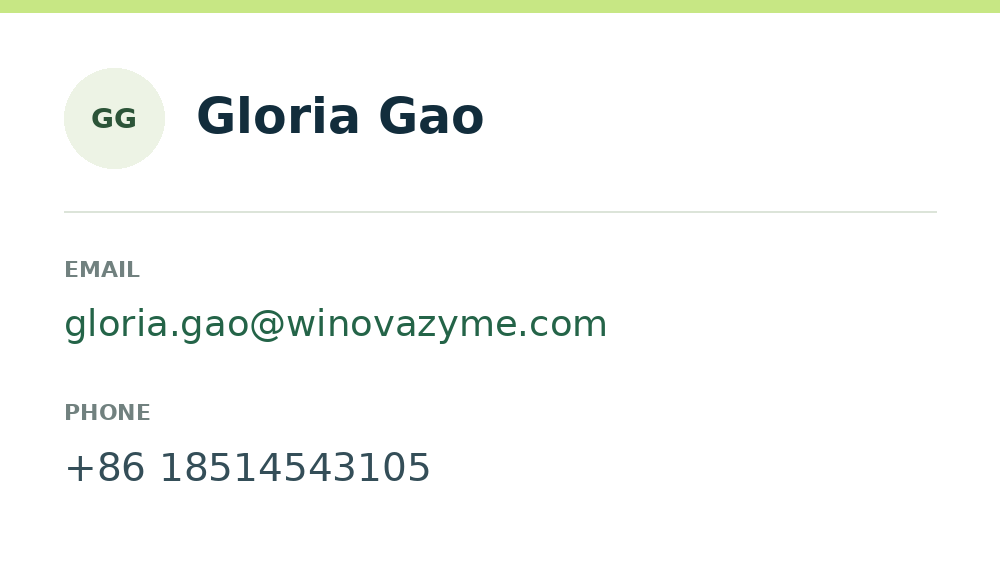 Contact card for Gloria Gao