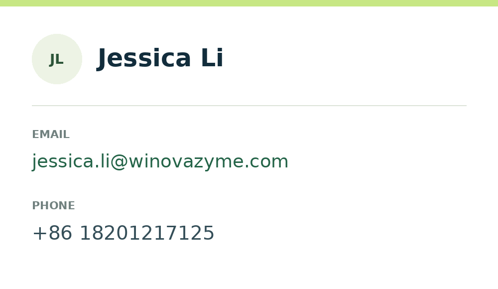 Contact card for Jessica Li