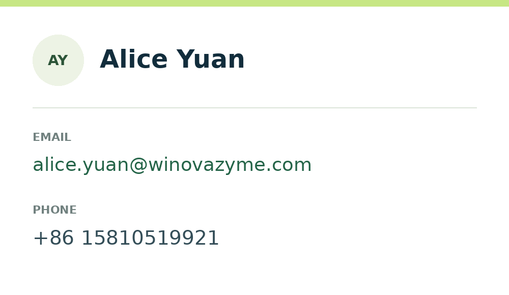 Contact card for Alice Yuan